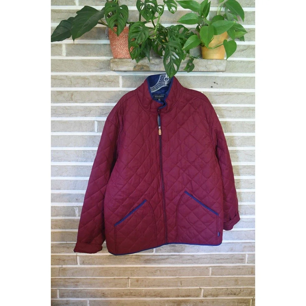 Crown & Ivy Quilted Maroon Jacket Coat with Navy Accents Size XXL Barn Chore
